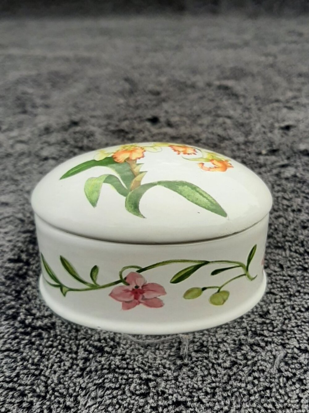 Vintage Orchid Trinket Box Made By Raul De Bernarda Portugal Porcelain 3"X2"X2"